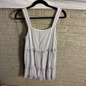 Rails Sandy Blue Iris Stripe Linen Blend Ruffle Tiered‎ Dress Medium